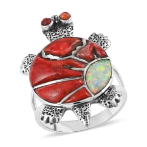 SANTA FE Style Turquoise and Lab Created Opal Turtle Ring in Sterling Silver 3.50 ctw