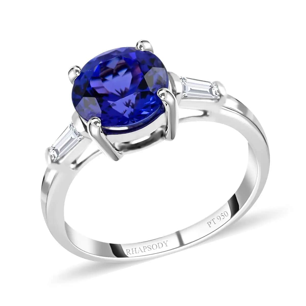 Rhapsody Certified And Appraised AAAA Tanzanite Ring,  E-F VS Diamond Accent Ring, 950 Platinum Ring, Wedding Ring 4.50 Grams 2.20 ctw image number 0