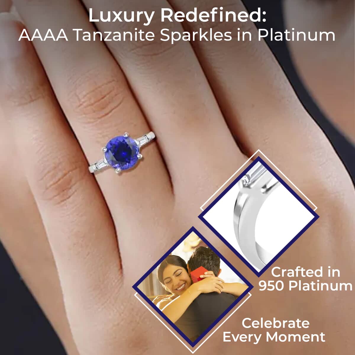 Rhapsody Certified And Appraised AAAA Tanzanite Ring,  E-F VS Diamond Accent Ring, 950 Platinum Ring, Wedding Ring 4.50 Grams 2.20 ctw image number 2