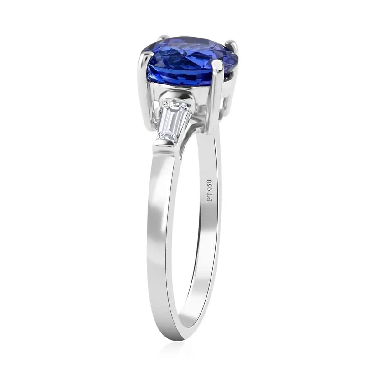 Rhapsody Certified And Appraised AAAA Tanzanite Ring,  E-F VS Diamond Accent Ring, 950 Platinum Ring, Wedding Ring 4.50 Grams 2.20 ctw image number 4