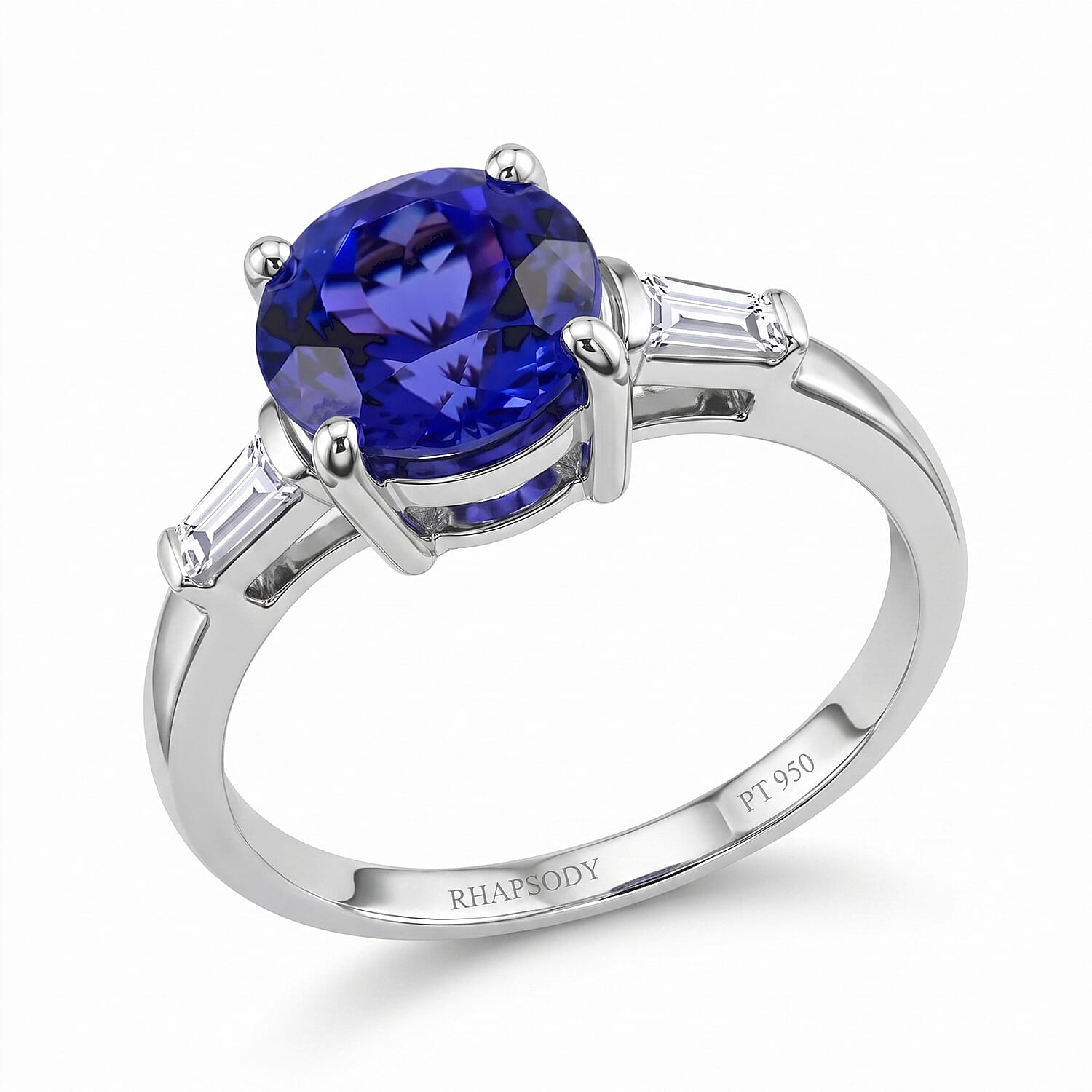Certified & Appraised Rhapsody AAAA Tanzanite Ring, E-F VS Diamond Accent Ring, 950 Platinum Ring, Wedding Ring 4.50 Grams 2.20