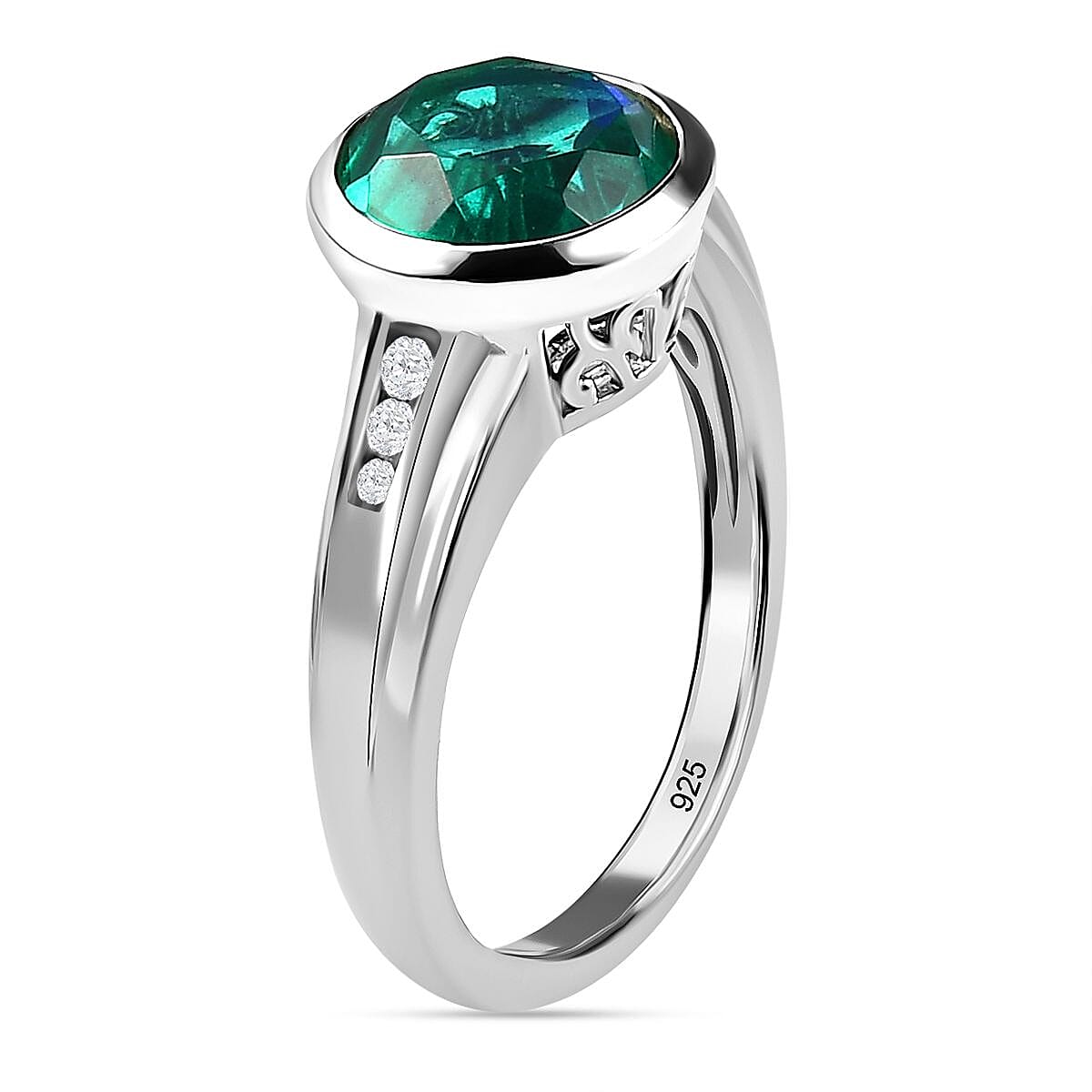 Peacock Quartz (Triplet) and White Zircon 3.15 ctw Ring in Platinum Over Sterling Silver (Size 10.0)