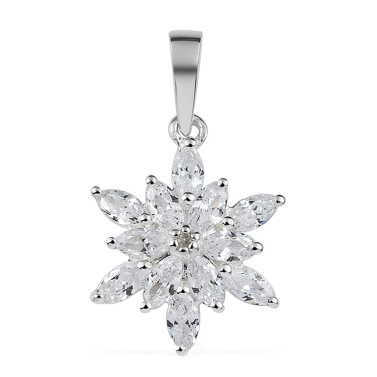 Simulated Diamond and White Zircon Floral Pendant in Sterling Silver 1.50 ctw image number 0