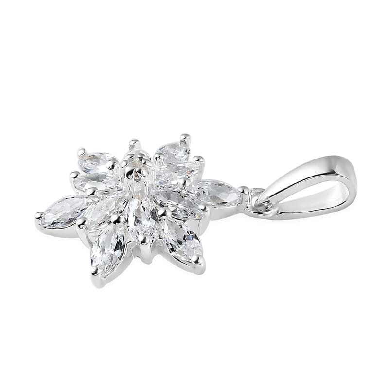Simulated Diamond and White Zircon Floral Pendant in Sterling Silver 1.50 ctw