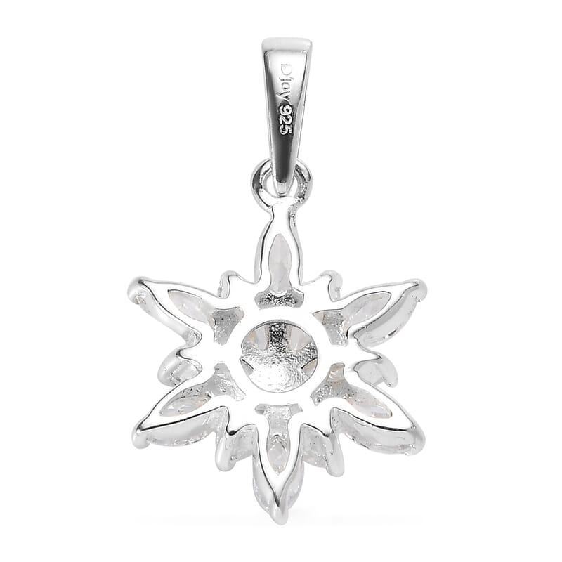 Simulated Diamond and White Zircon Floral Pendant in Sterling Silver 1.50 ctw