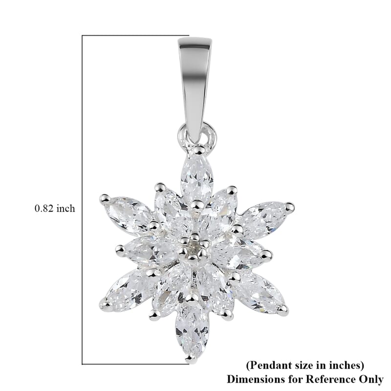 Simulated Diamond and White Zircon Floral Pendant in Sterling Silver 1.50 ctw