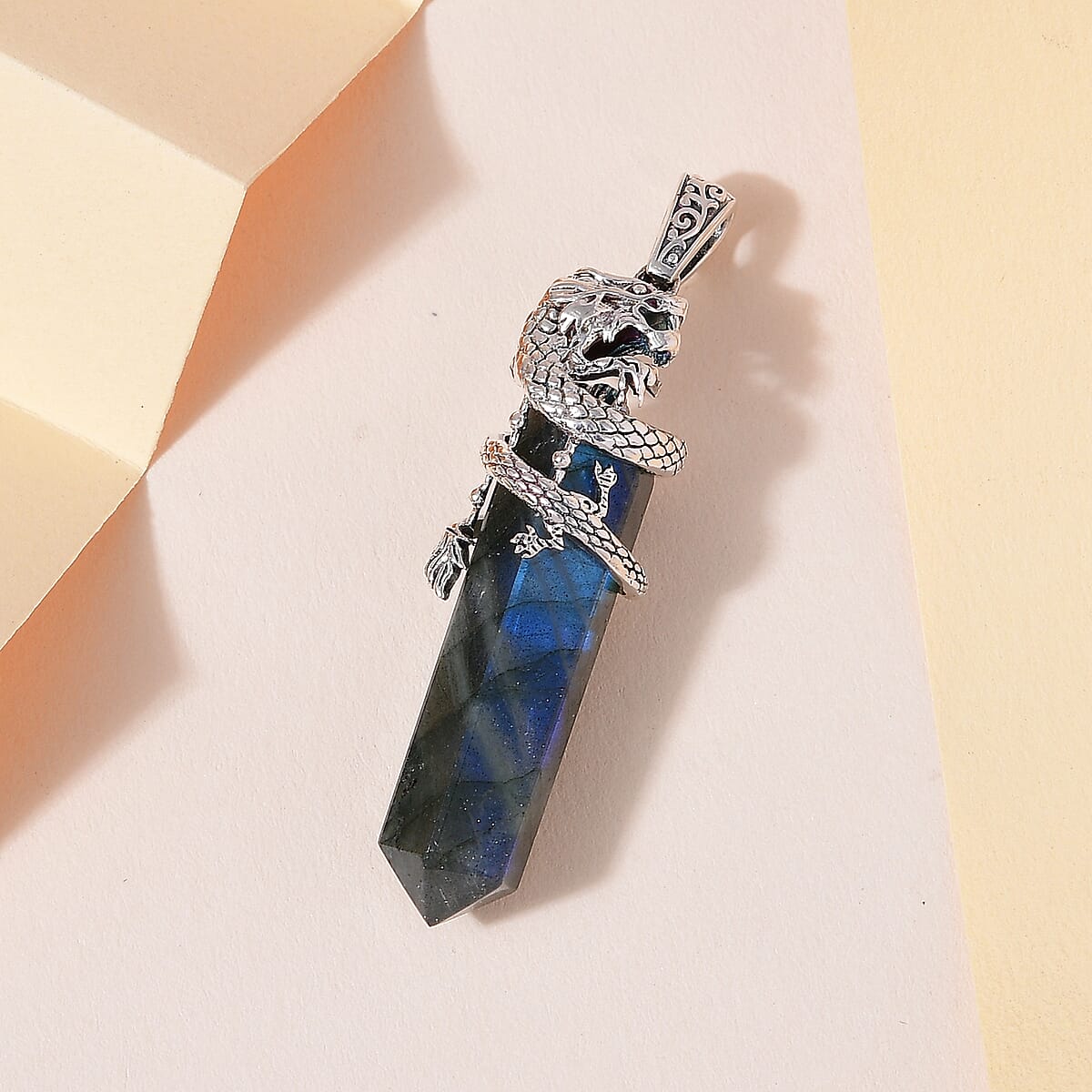 Artisan Crafted AAA Malagasy Labradorite Dragon Pendant in Sterling Silver 29.65 ctw image number 1