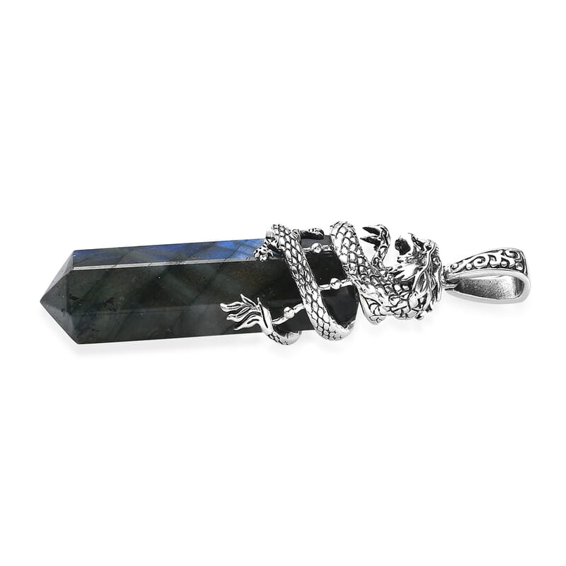 Artisan Crafted AAA Malagasy Labradorite Dragon Pendant in Sterling Silver 29.65 ctw