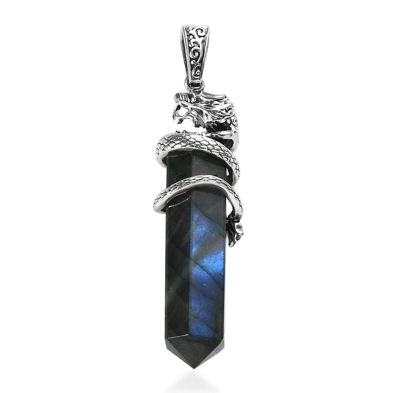 Artisan Crafted AAA Malagasy Labradorite Dragon Pendant in Sterling Silver 29.65 ctw