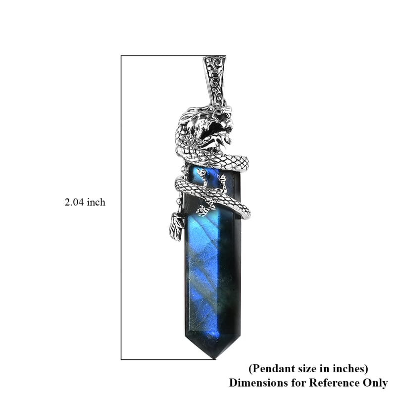 Artisan Crafted AAA Malagasy Labradorite Dragon Pendant in Sterling Silver 29.65 ctw