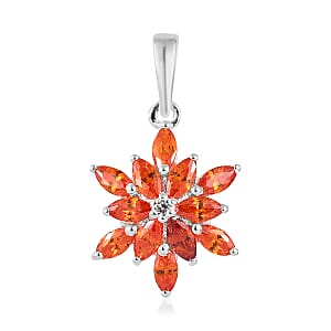 Simulated Orange Diamond and White Zircon Floral Pendant in Sterling Silver 1.40 ctw