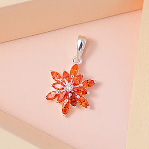 Simulated Orange Diamond and White Zircon Floral Pendant in Sterling Silver 1.40 ctw