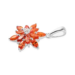 Simulated Orange Diamond and White Zircon Floral Pendant in Sterling Silver 1.40 ctw