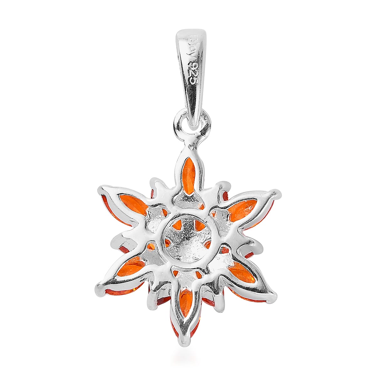 Simulated Orange Diamond and White Zircon Floral Pendant in Sterling Silver 1.40 ctw image number 4