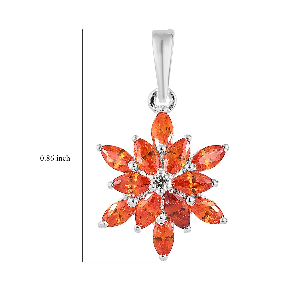 Simulated Orange Diamond and White Zircon Floral Pendant in Sterling Silver 1.40 ctw image number 5