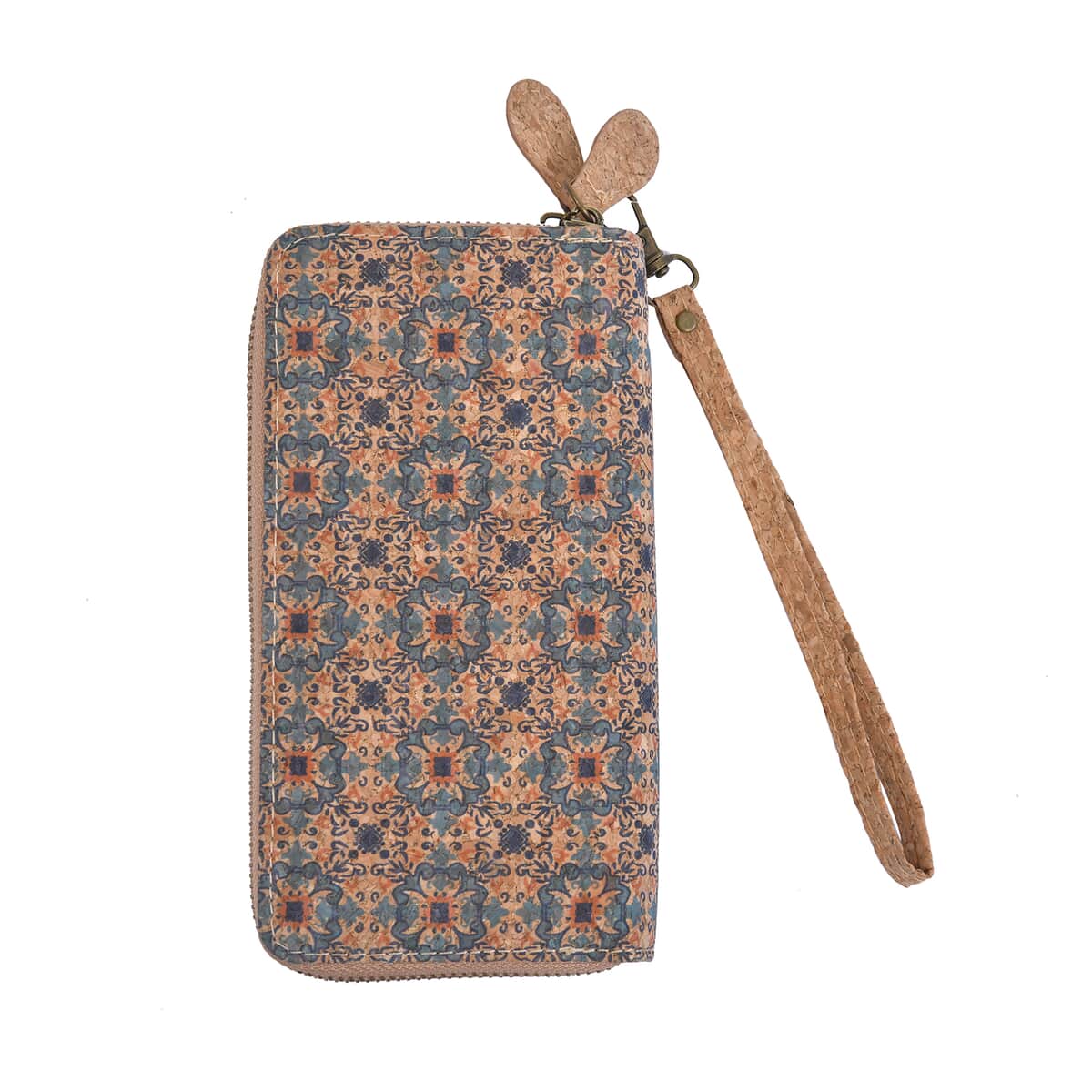 Light Khaki and Floral Pattern Two Zipper Cork Wallet image number 0
