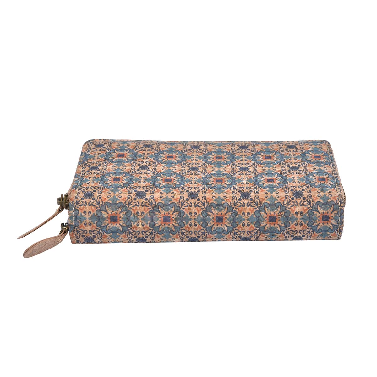 Light Khaki and Floral Pattern Two Zipper Cork Wallet image number 3