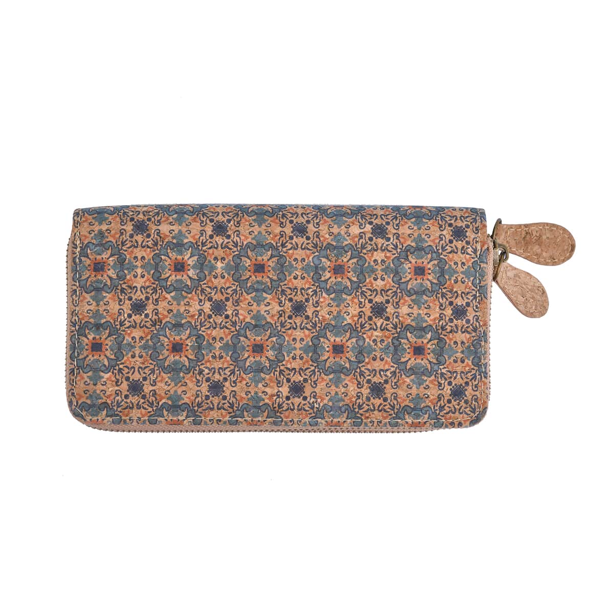 Light Khaki and Floral Pattern Two Zipper Cork Wallet image number 4