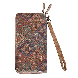 Khaki and Small Mandala Pattern  Two Zipper  Cork Wallet