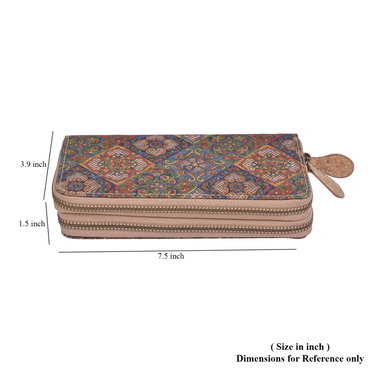 Khaki and Small Mandala Pattern  Two Zipper  Cork Wallet image number 6