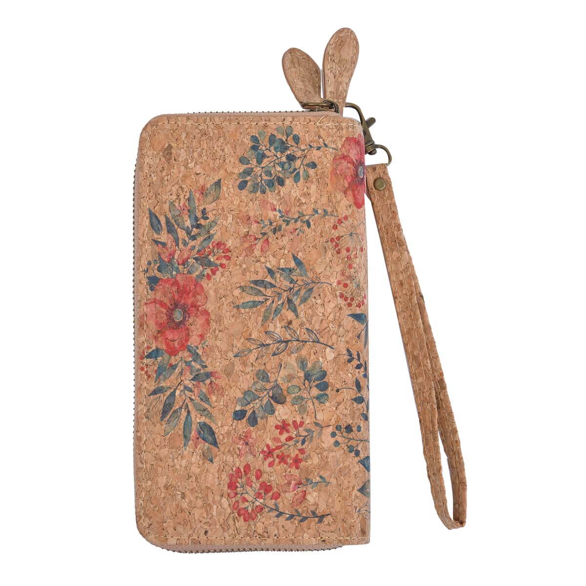 Khaki and Leaf Pattern Two Zipper Cork Wallet image number 0