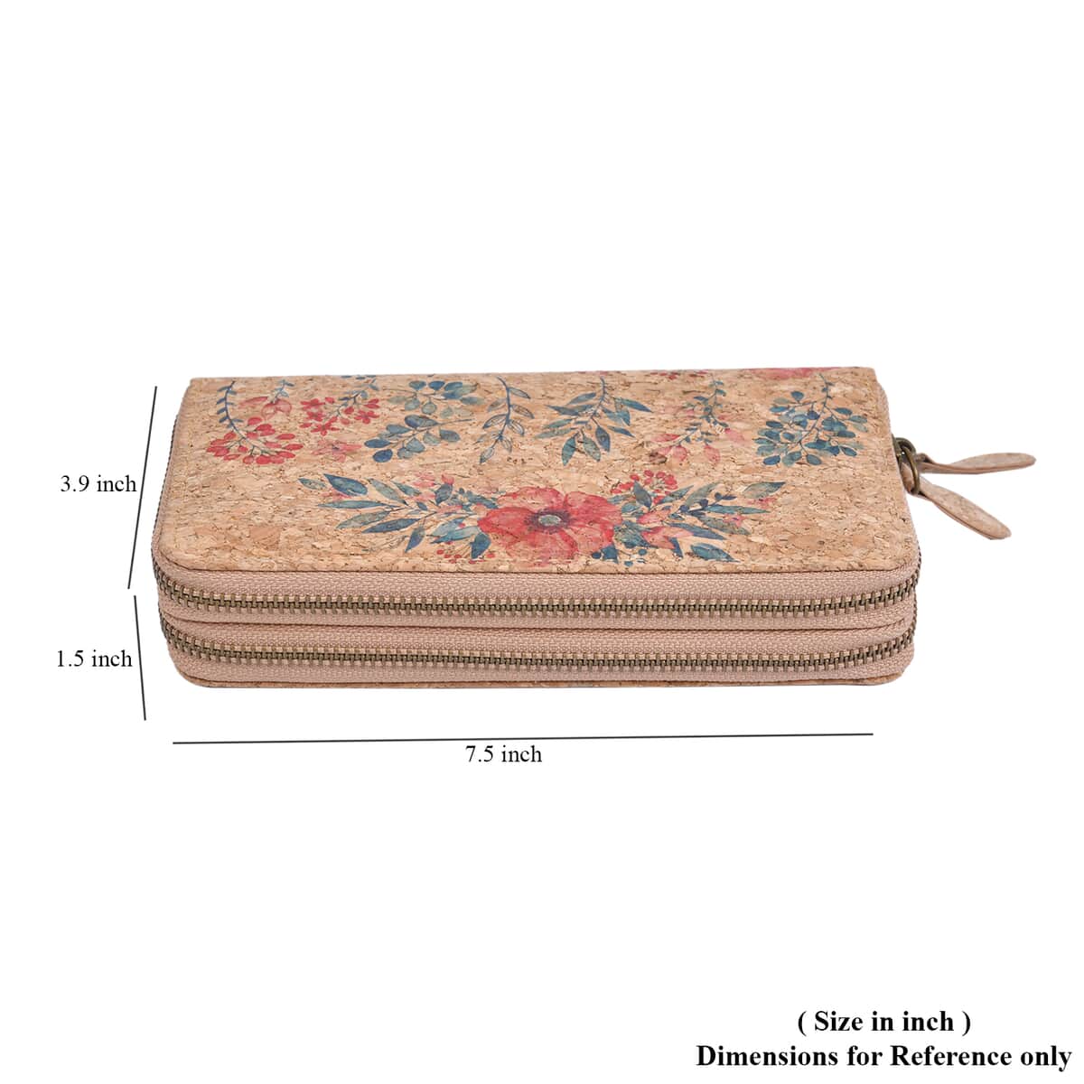 Khaki and Leaf Pattern Two Zipper Cork Wallet image number 6