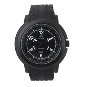 Strada Japanese Movement Watch with Black Silicone Strap and Easy to See Dial