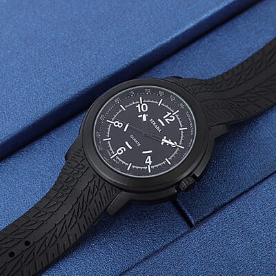 Strada Japanese Movement Watch with Black Silicone Strap and Easy to See Dial