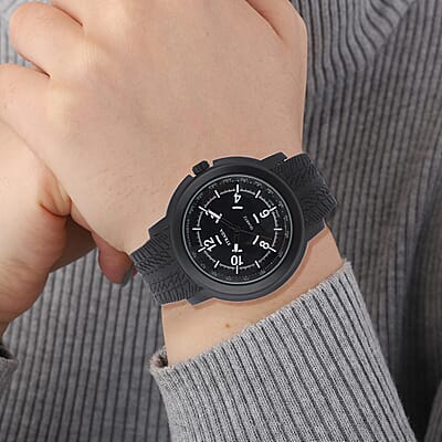 Strada Japanese Movement Watch with Black Silicone Strap and Easy to See Dial