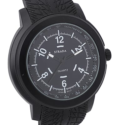 Strada Japanese Movement Watch with Black Silicone Strap and Easy to See Dial