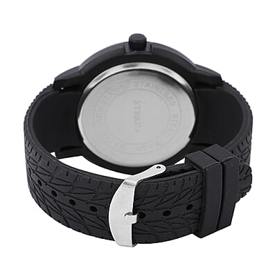Strada Japanese Movement Watch with Black Silicone Strap and Easy to See Dial