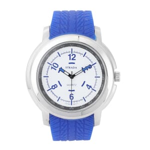 Strada Japanese Movement Watch with Blue Silicone Strap and Easy to See Dial
