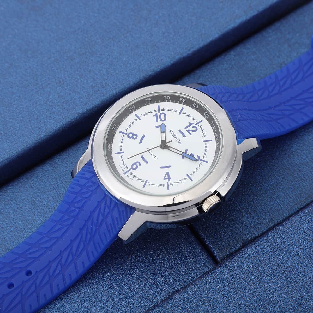 Strada Japanese Movement Watch with Blue Silicone Strap and Easy to See Dial image number 1