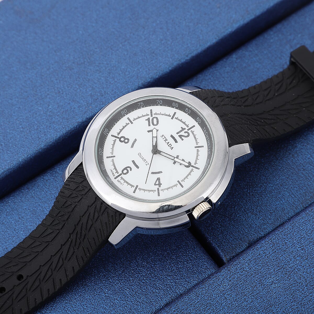 Strada Japanese Movement Watch with Black Silicone Strap and Easy to See Dial image number 1