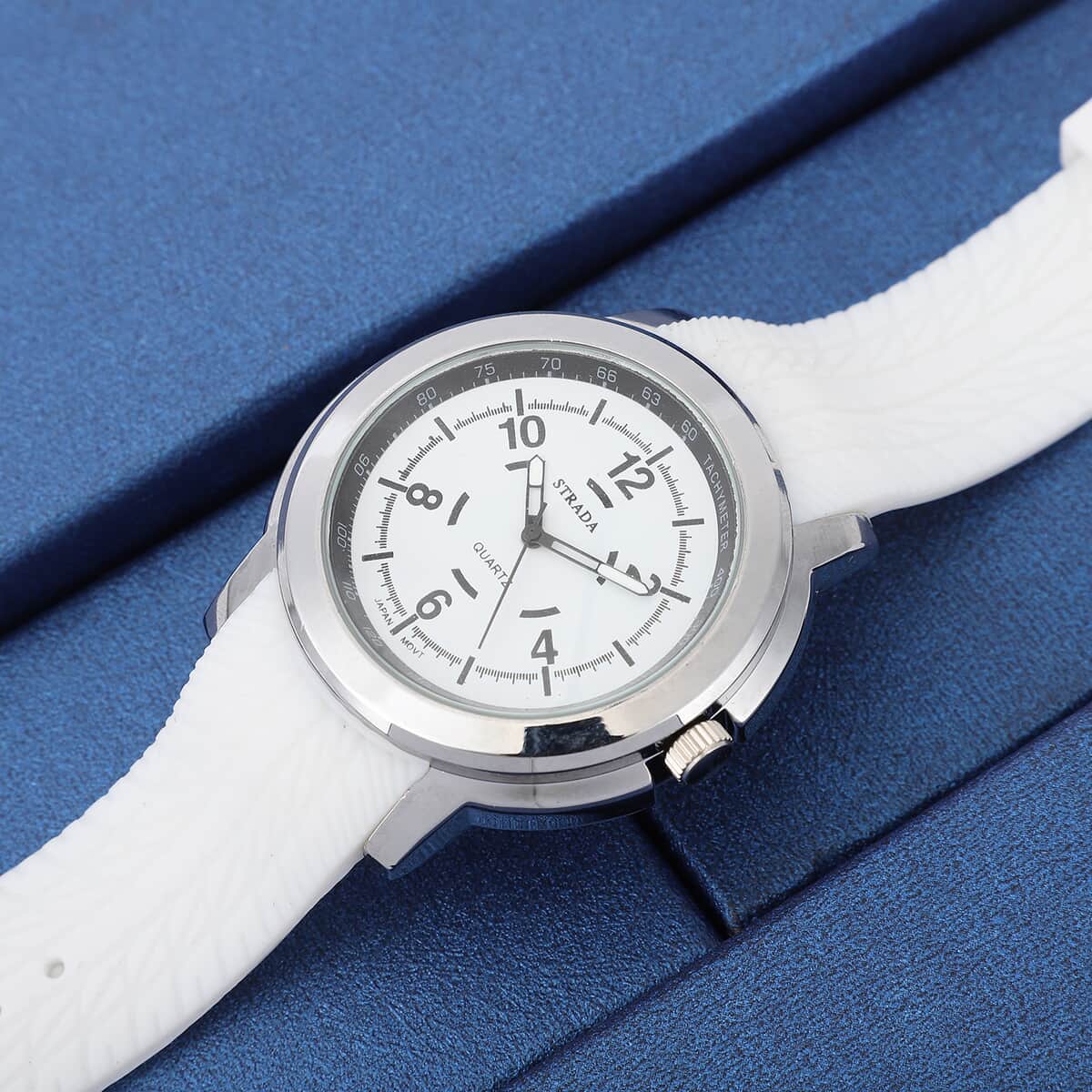 Strada Japanese Movement Watch with White Silicone Strap and Easy to See Dial image number 1