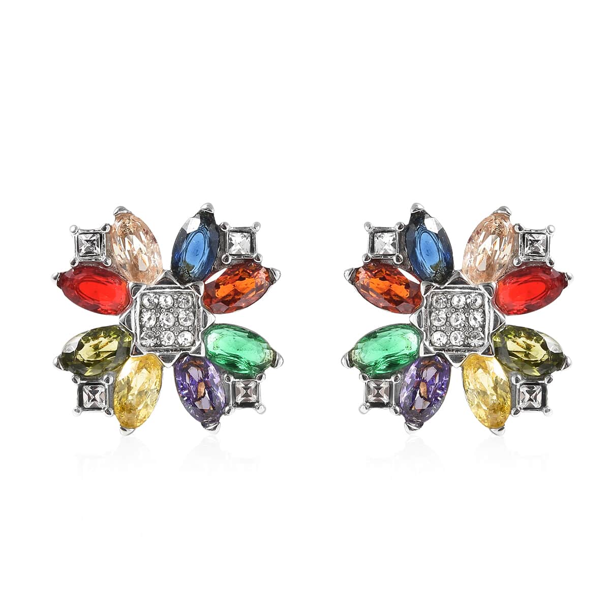 Multi Color Austrian Crystal Floral Earrings in Stainless Steel image number 0