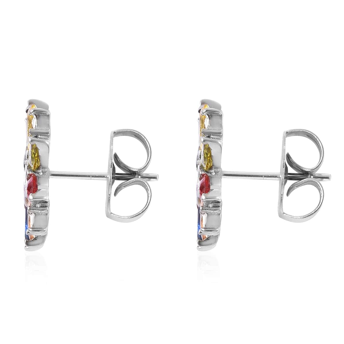 Multi Color Austrian Crystal Floral Earrings in Stainless Steel image number 3