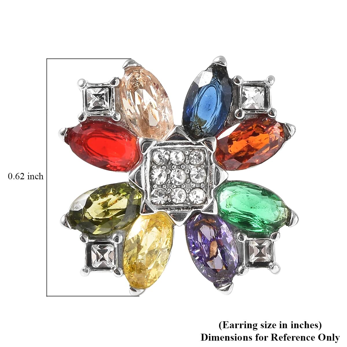 Multi Color Austrian Crystal Floral Earrings in Stainless Steel image number 4