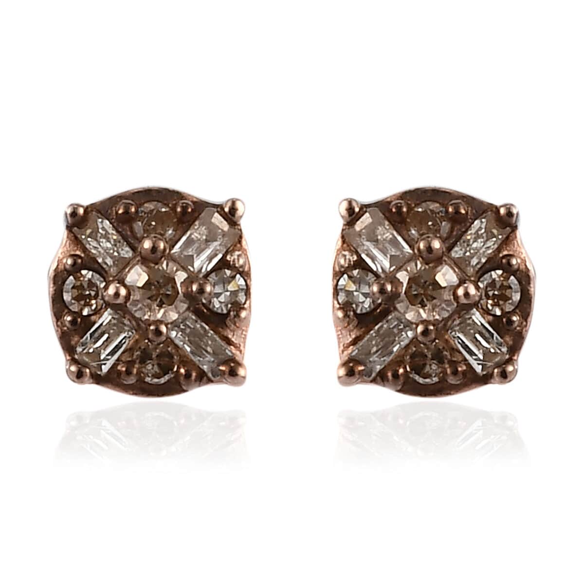 Natural Champagne Diamond Stud Earrings in Rhodium and Vermeil Rose Gold Over Sterling Silver 0.20 ctw image number 0