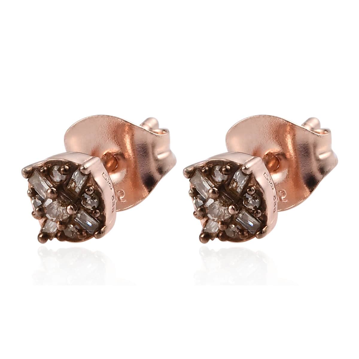 Natural Champagne Diamond Stud Earrings in Rhodium and Vermeil Rose Gold Over Sterling Silver 0.20 ctw image number 3
