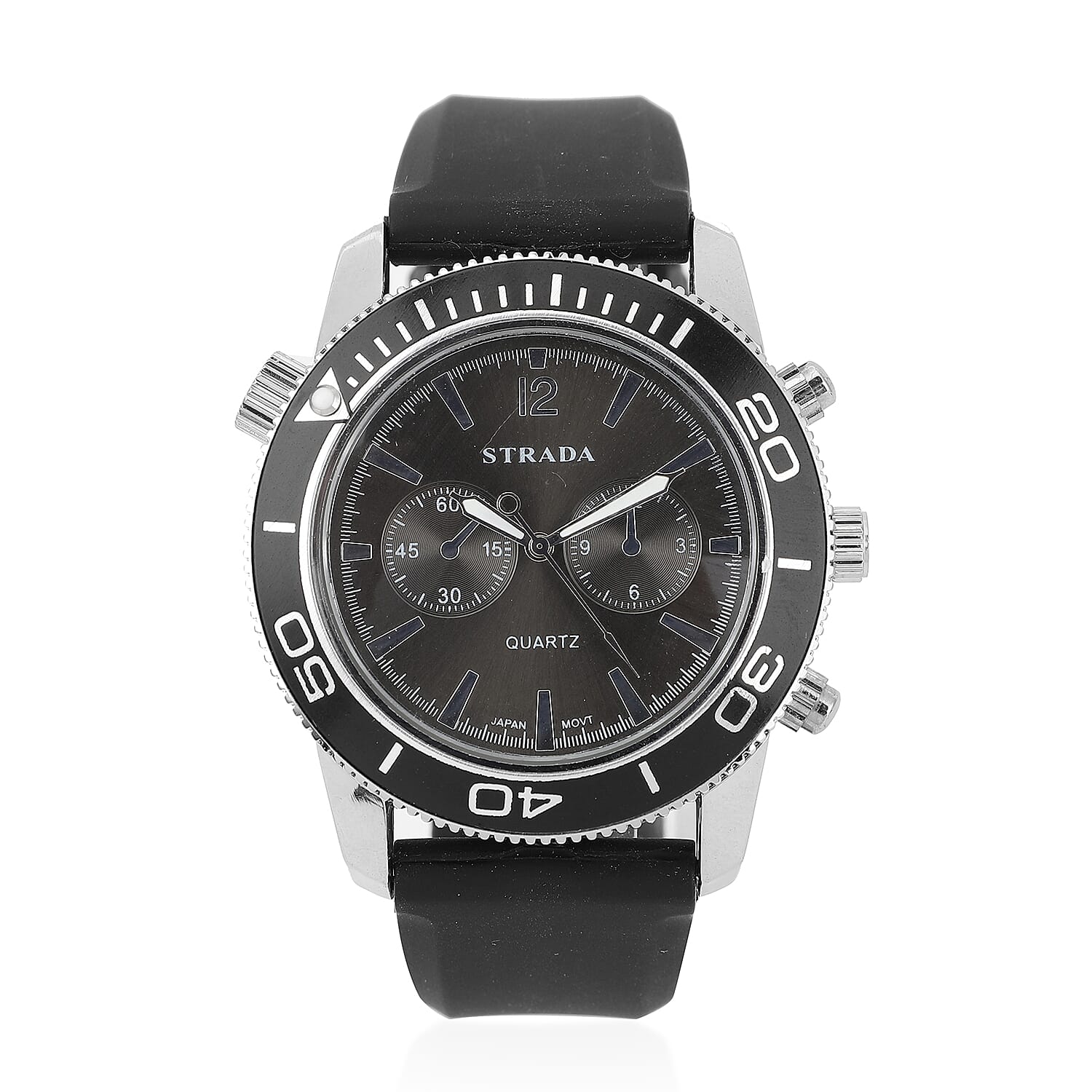 Strada Japanese Movement Rotating Bezel Watch with Black Silicone Strap (45mm)