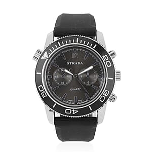 STRADA Japanese Movement Rotating Bezel Watch with Black Silicone Strap (45mm)