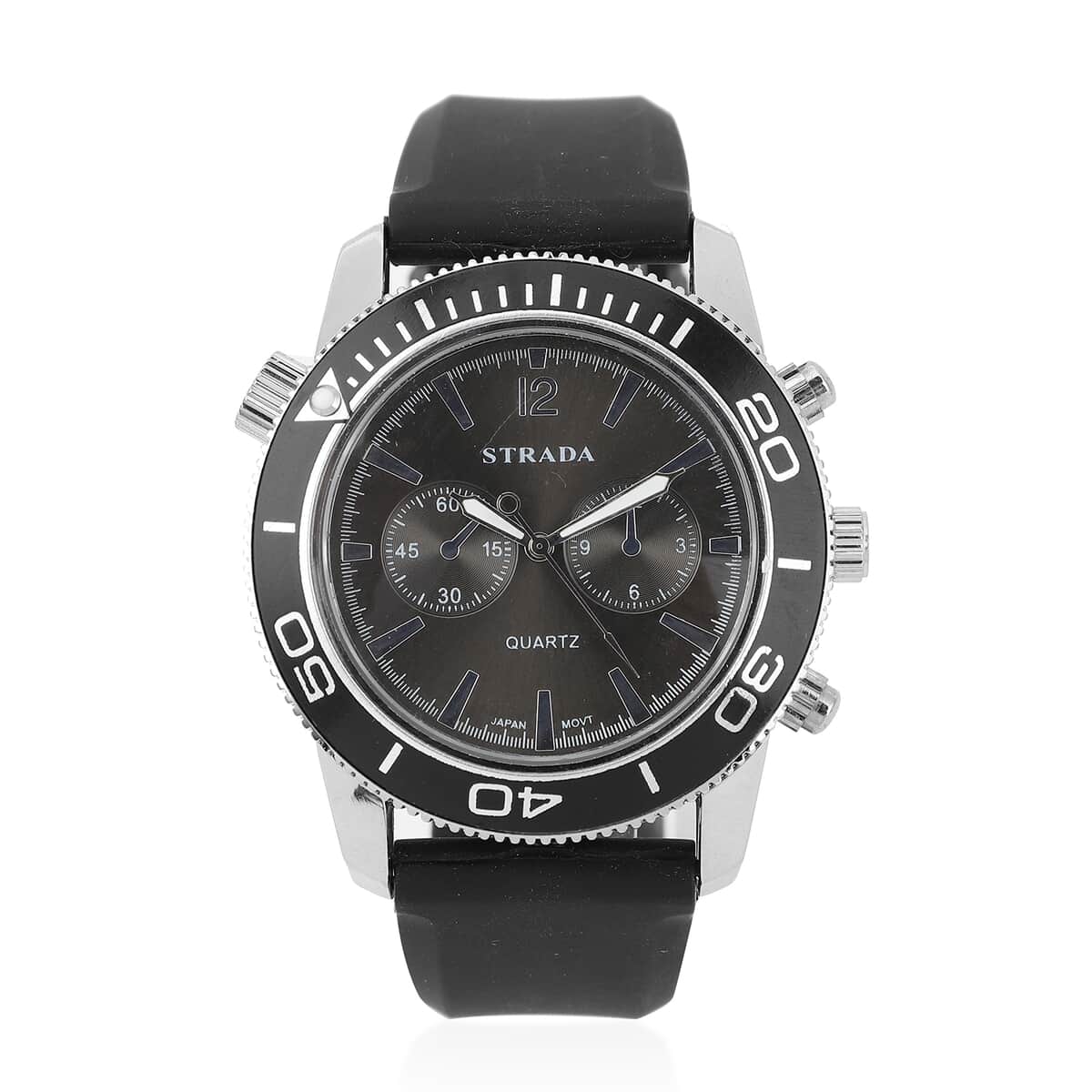 STRADA Japanese Movement Watch with Black Dial and Black Silicone Strap image number 0