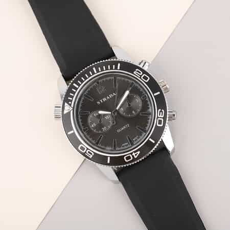 Strada Japanese Movement Rotating Bezel Watch with Black Silicone Strap (45mm) image number 1