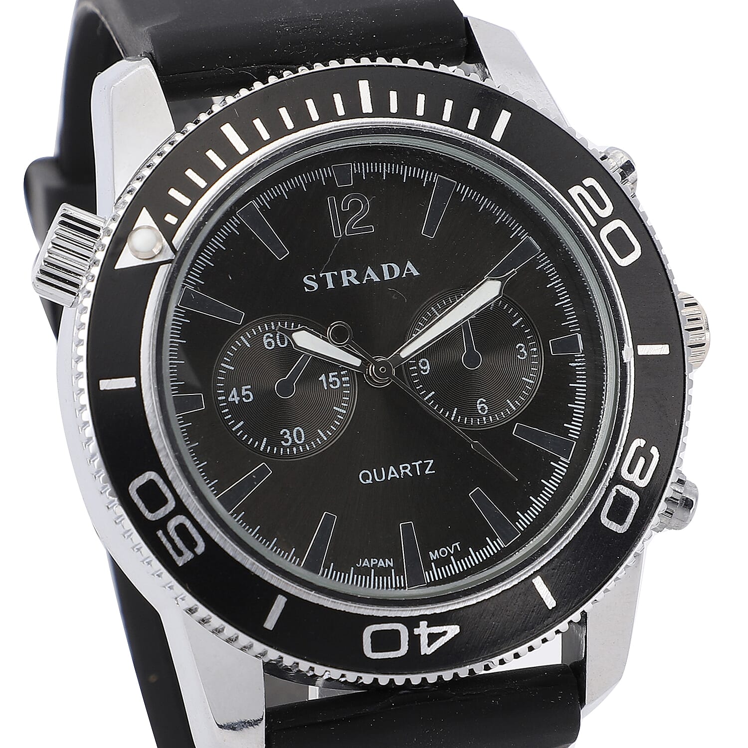 Strada Japanese Movement Rotating Bezel Watch with Black Silicone Strap (45mm)