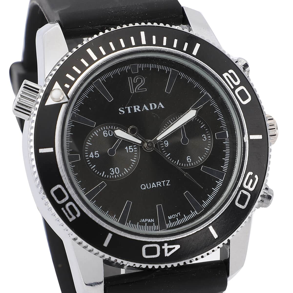 STRADA Japanese Movement Watch with Black Dial and Black Silicone Strap image number 3