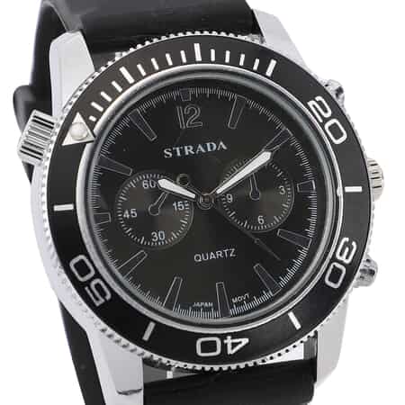 Strada Japanese Movement Rotating Bezel Watch with Black Silicone Strap (45mm) image number 3