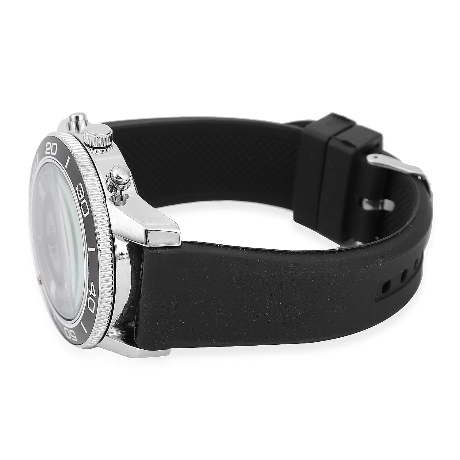 Strada Japanese Movement Rotating Bezel Watch with Black Silicone Strap (45mm)