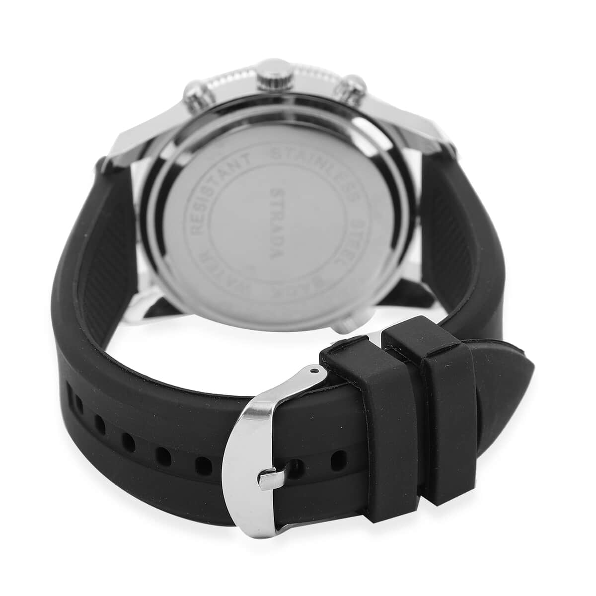STRADA Japanese Movement Watch with Black Dial and Black Silicone Strap image number 5