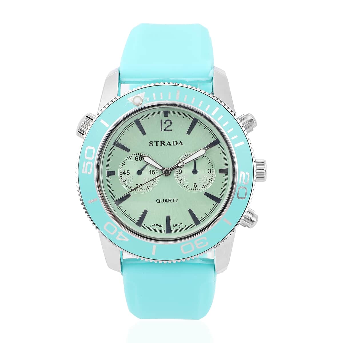 Strada Japanese Movement Rotating Bezel Watch with Blue Green Silicone Strap (45mm) image number 0
